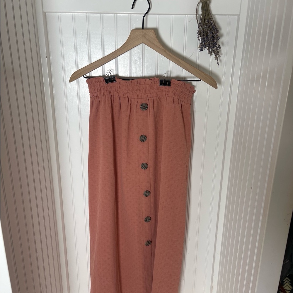 SOHO Button-Front Smocked Waist Maxi Skirt - Dusty Rose